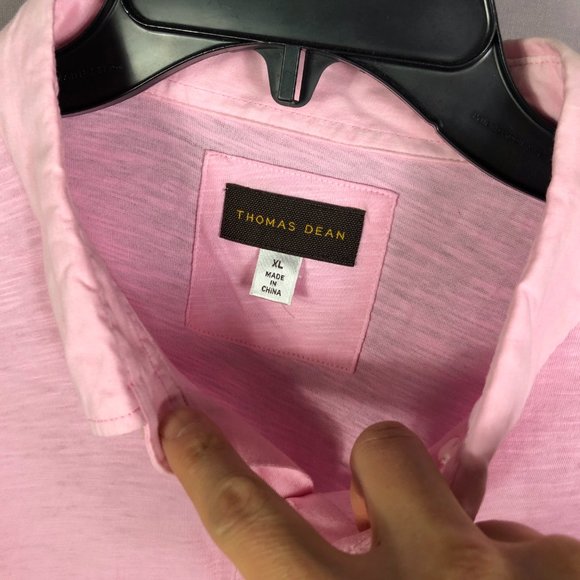 Thomas Dean Mens Short Sleeve Woven Polo Shirt in Pink Size XL - Picture 6 of 11